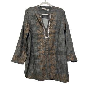 SOFT SURROUNDINGS Women's size L Katavi Cotton Tunic Paisley Print Gold Sequin